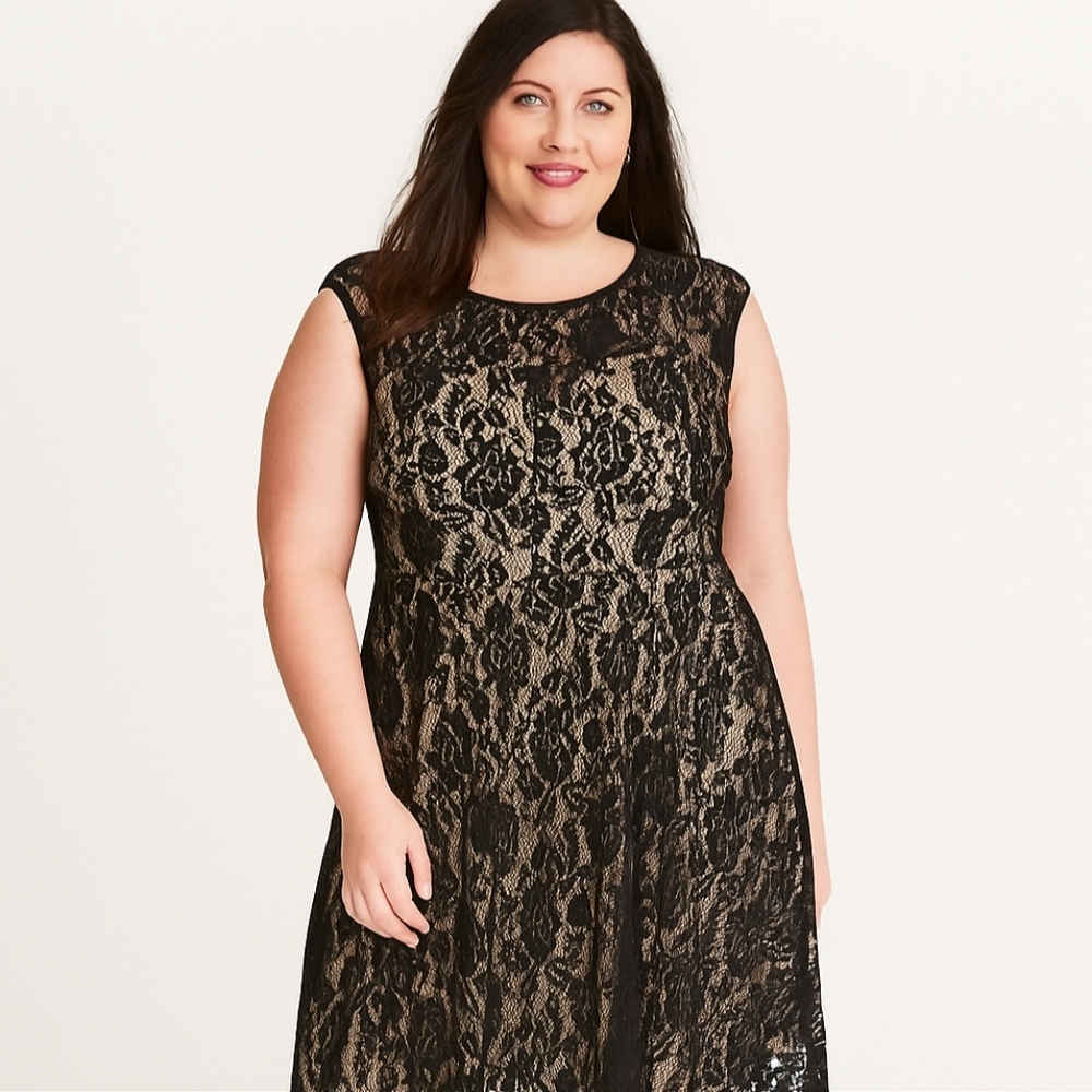 Women's Plus Size 1x Fancy Gothic Look Dress Black Lace Rose Great For Halloween